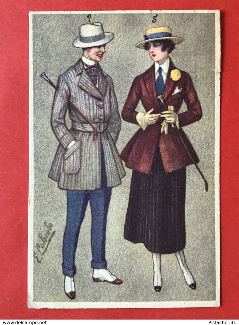 1920 - Illustrateur COLOMBO - DAME EN MAN MET ZWEEPJE - PAARDRIJDEN ? - FEMME ET HOMME AVEC FOUET - EQUITATION ? - Colombo, E.