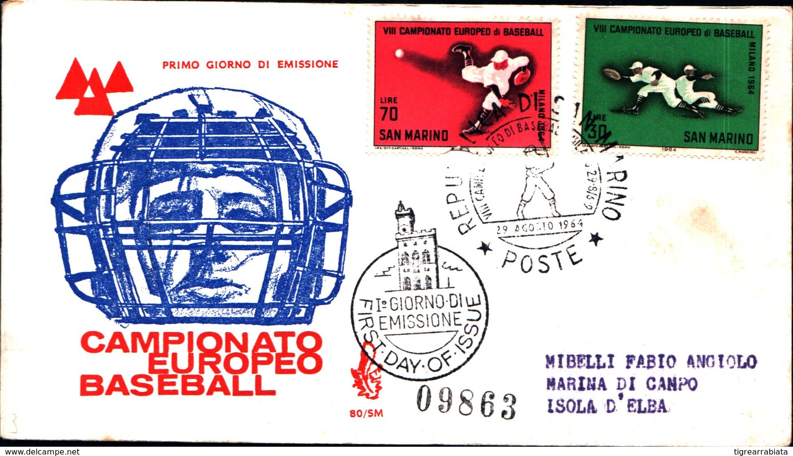 13246a)F.D.C.SAN Marino    Campionati Europei Di Baseball - 29 Agosto 1964 - FDC