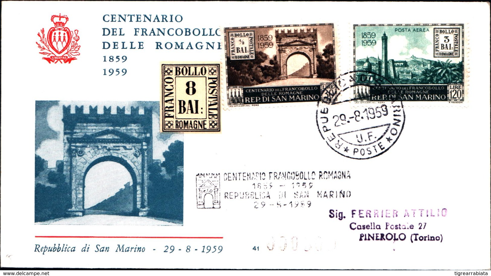 13254a)F.D.C.SAN Marino    Centenario Dei Francobolli Delle Romagne - 29 Agosto 1959 - FDC