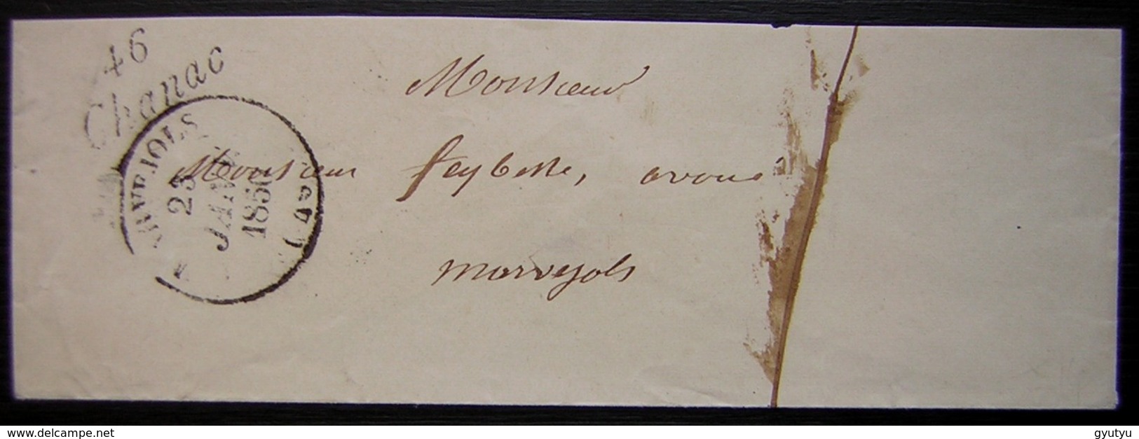 Cursive 46 Chanac Cachet De Marvéjols 23 Janvier 1850 Sur Une Enveloppe Longue Pour L'avoué Feybesse à Marvéjols - 1849-1876: Classic Period