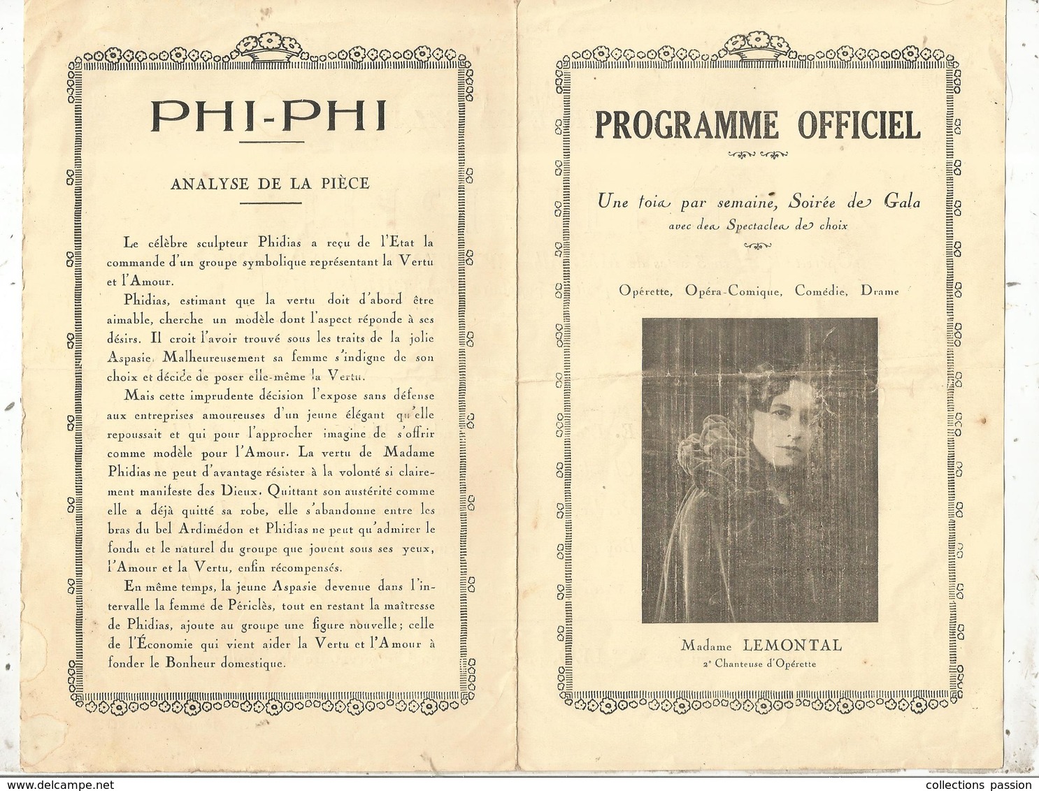 Programme Officiel, 4 Pages, PHI-PHI ,madame LEMONTAL , Chanteuse D'opérette , 2 Scans, Frais Fr : 1.65 E - Programmes