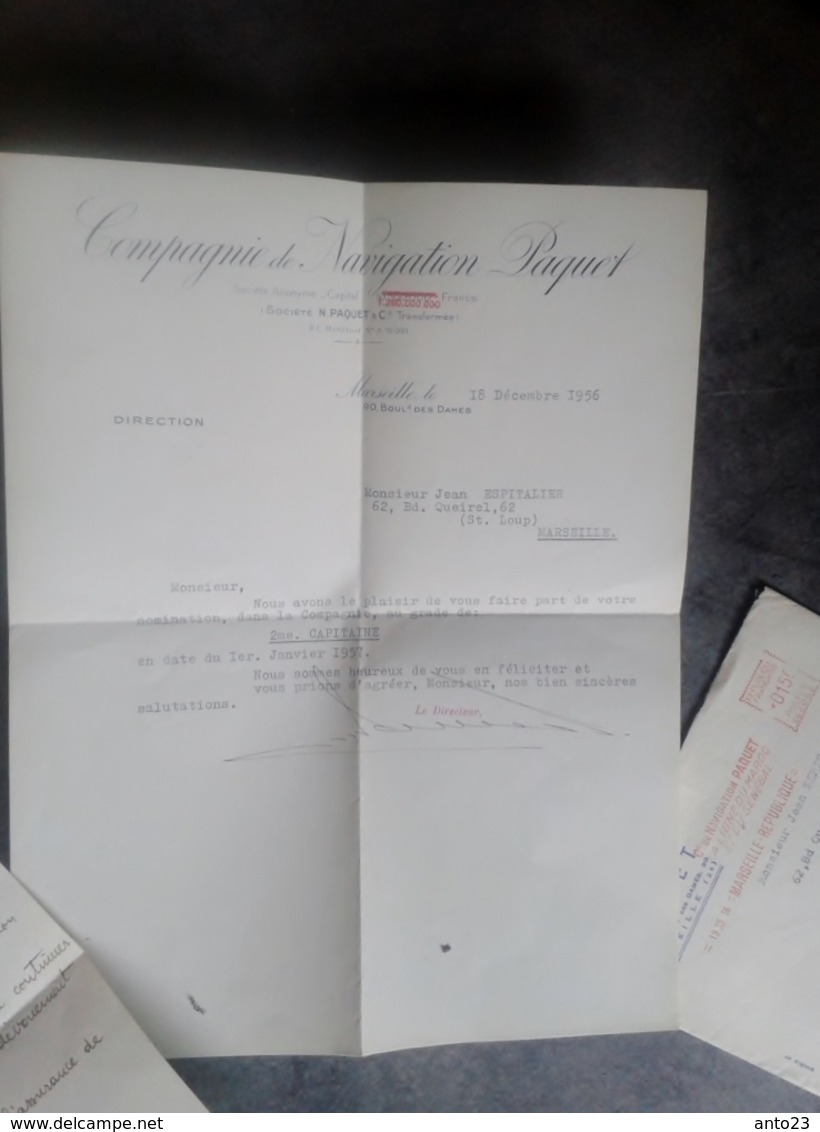 Lettre De Nomination Au Grade De 2 Eme Capitaine De La Compagnie Paquet  Jean Espitalier Capitaine Au Long Cours - Documents Historiques