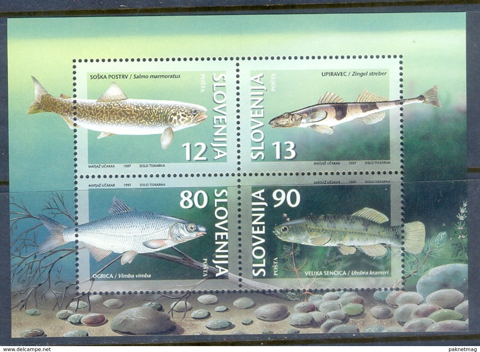 J15- Slowenien Slovenia 1997. Süßwasserfische. Fish. Foglietto. - Fishes