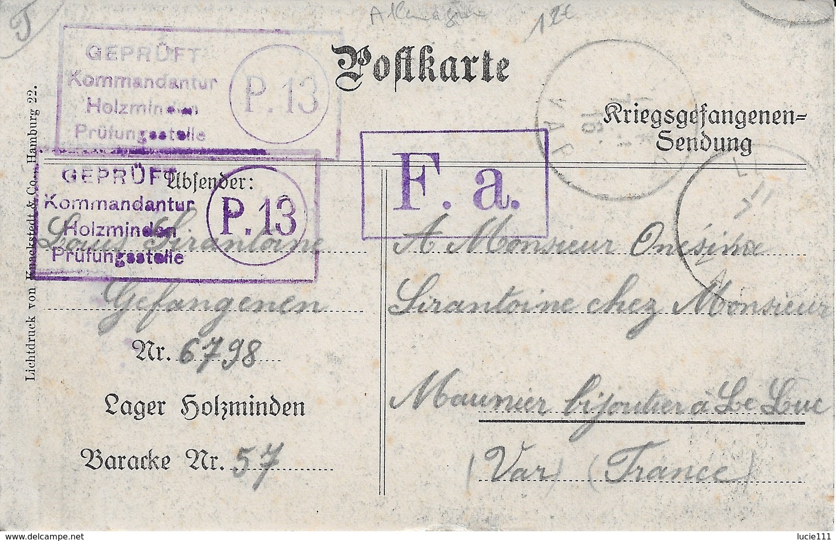 1916 De Holzminden Bonne Annee (carte De Prisonnier) - 1914-18