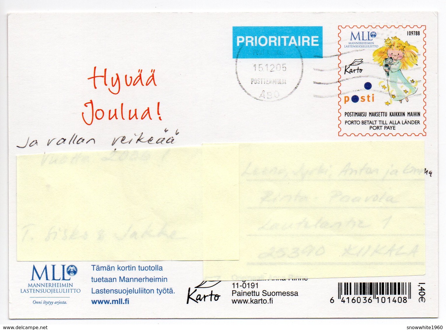 Postal Stationery - MLL Charity - FINLAND - Postage Paid - Used 2005 - CHRISTMAS - CHILDREN & BIRDS / BULLFINCHES - Postwaardestukken