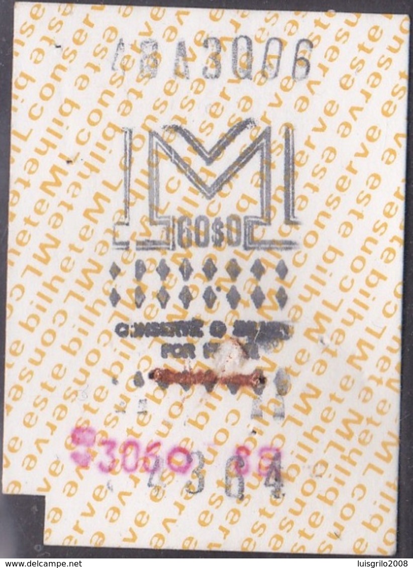 Ticket Métro, Portugal - Metropolitano De Lisboa - Europe