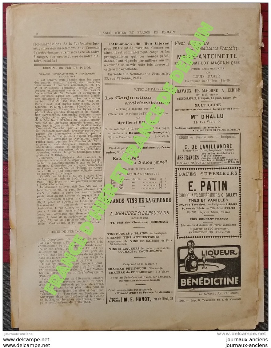 1911 LES CHEMINS DE FER DE L'ETAT = CARICATURE RISLY = LA FRANCE D'HIER ET FRANCE DE DEMAIN