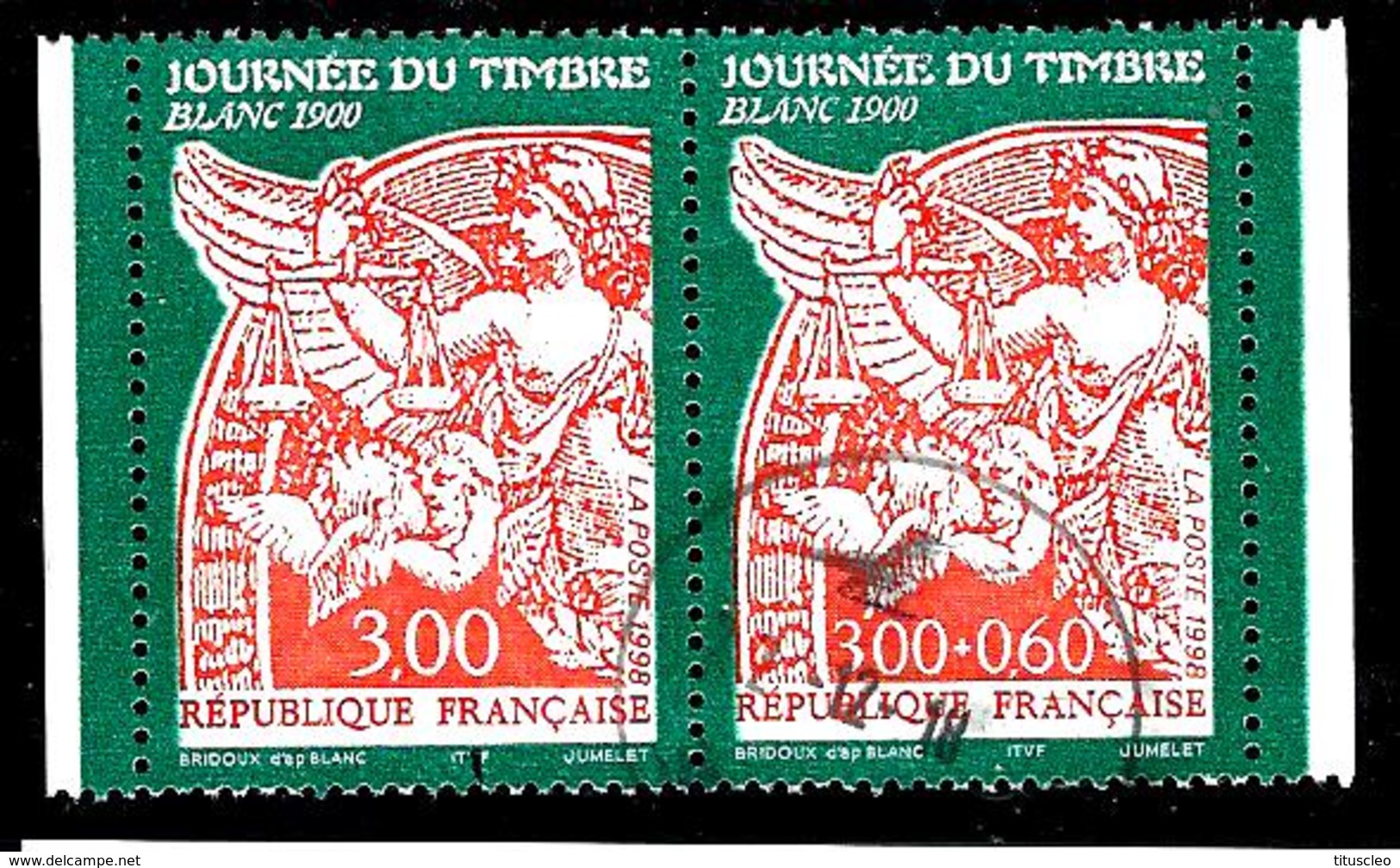 FRANCE P3136A° Paire Journée Du Timbre 1998 "Blanc 1900" (10% De La Cote + 0,25) - Oblitérés