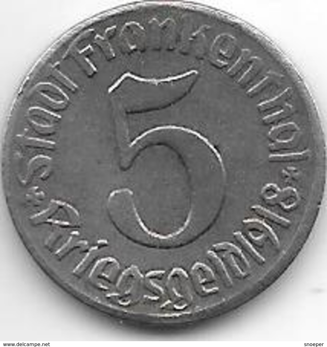 *notgeld Frankenthal  5 Pfennig 1918 Fe 4157.14/ F135.9 - Altri & Non Classificati