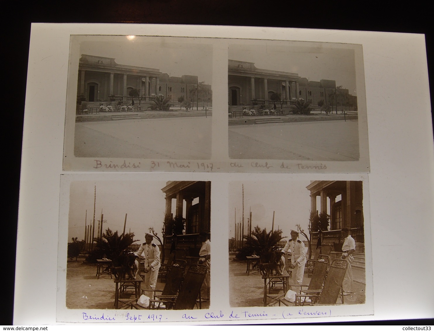 2 Plaques De Verre Stéréoscopiques Italie 1917 Brindisi Au Club De Tennis - Diapositiva Su Vetro