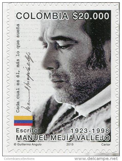 Lote 2015-4, Colombia, 2015, Sello, Stamp, Manuel Mejia Vallejo, Escritor, Writer, Journalist - Colombia