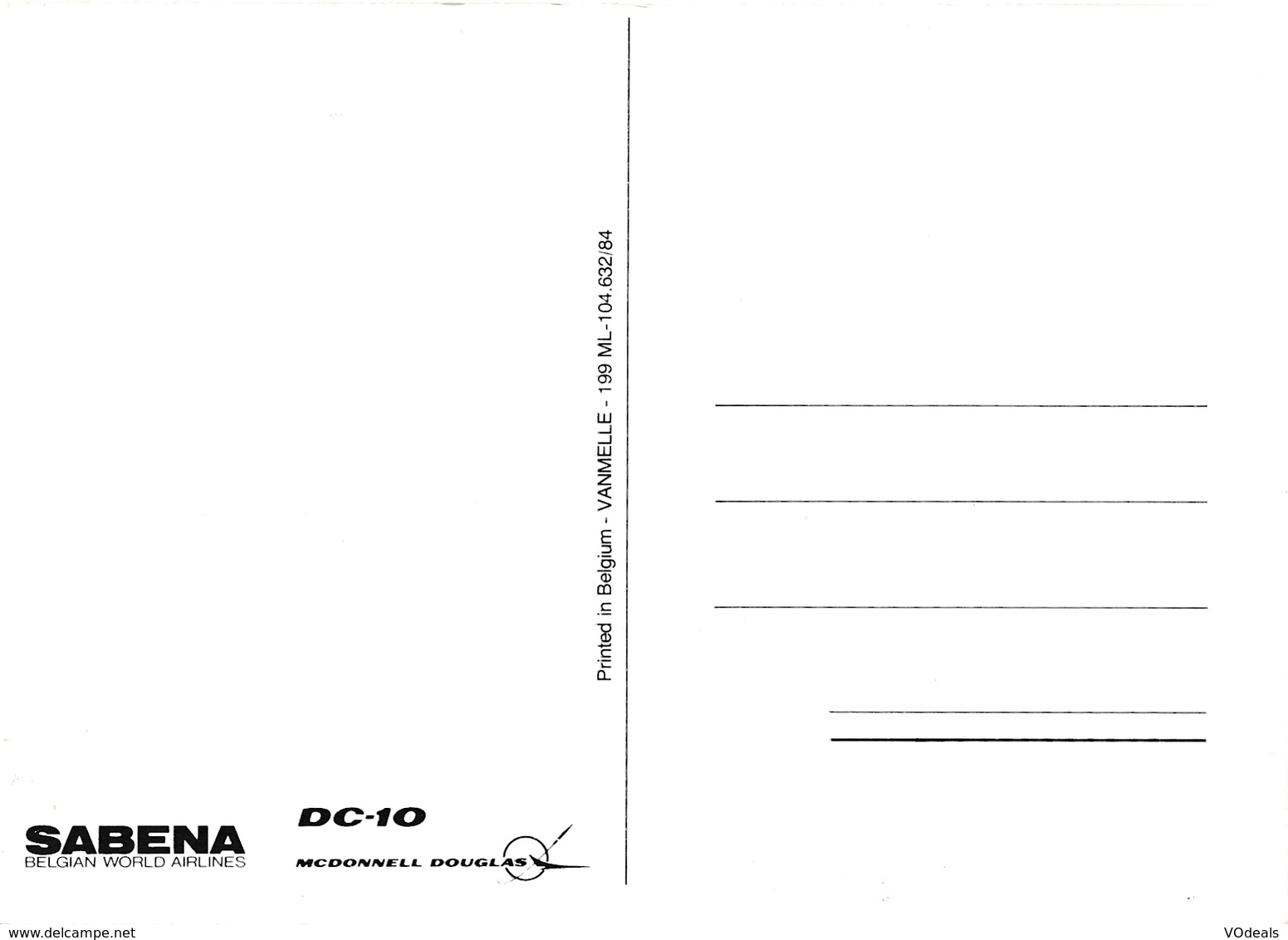 CP - Avion - Vliegtuig - Sabena - McD Douglas DC-10 - Xx-xxx - Autres & Non Classés