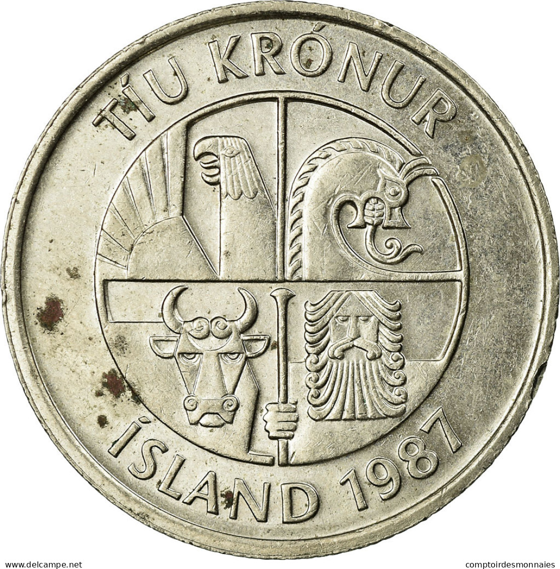 Monnaie, Iceland, 10 Kronur, 1987, TB, Copper-nickel, KM:29.1 - Islande