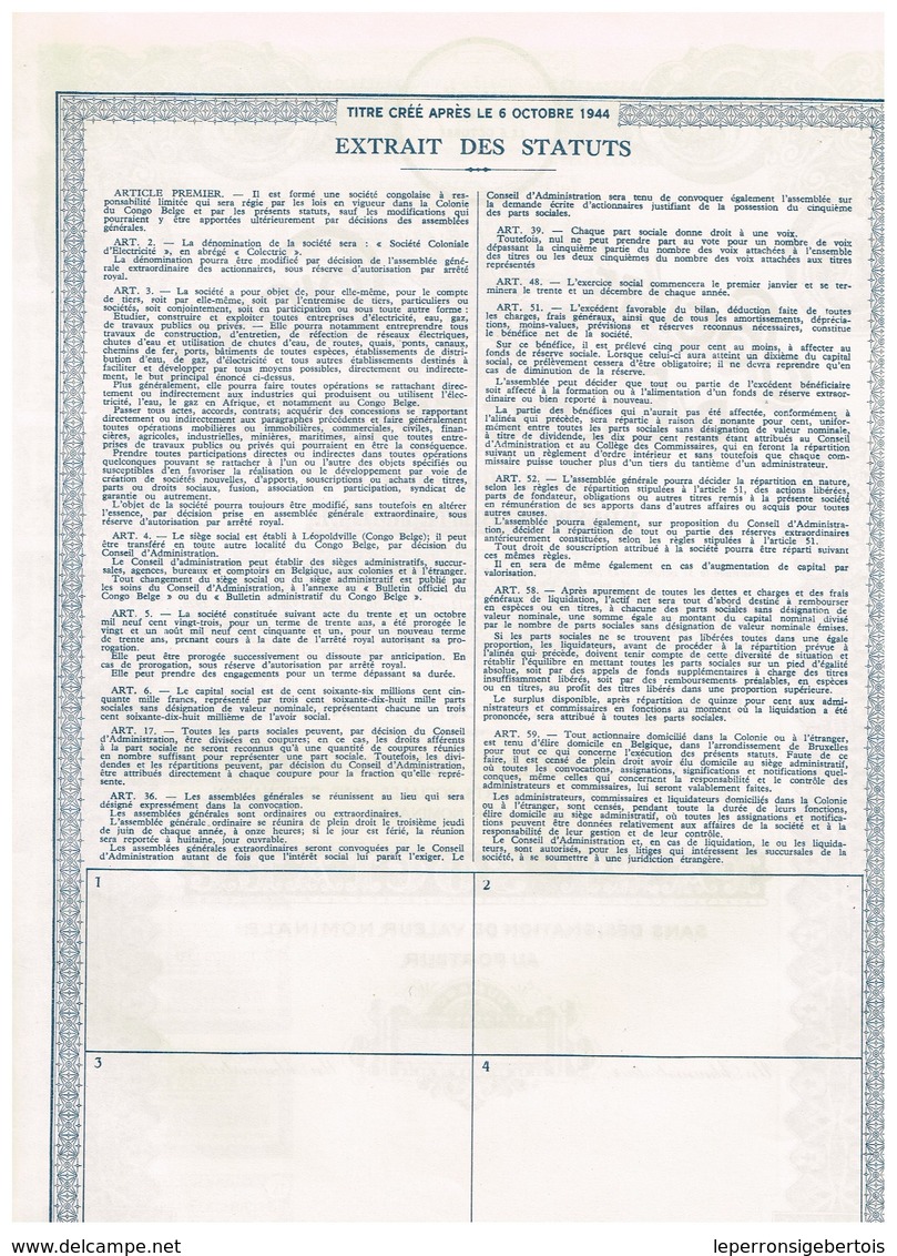 Titre Ancien - Société Coloniale D' Electricité - Société Congolaise à Responsabilité Limitée - Titre De 1951 - Afrique