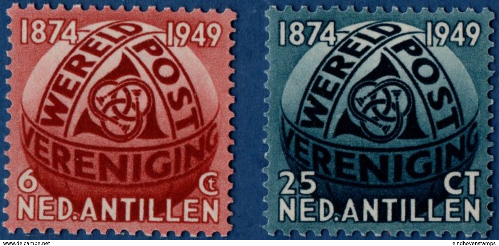 Dutch Antilles 1949, UPU Commemoration 75 Yr 2 Values MNH Escher Globe, E49.02 Antillen - UPU (Universal Postal Union)