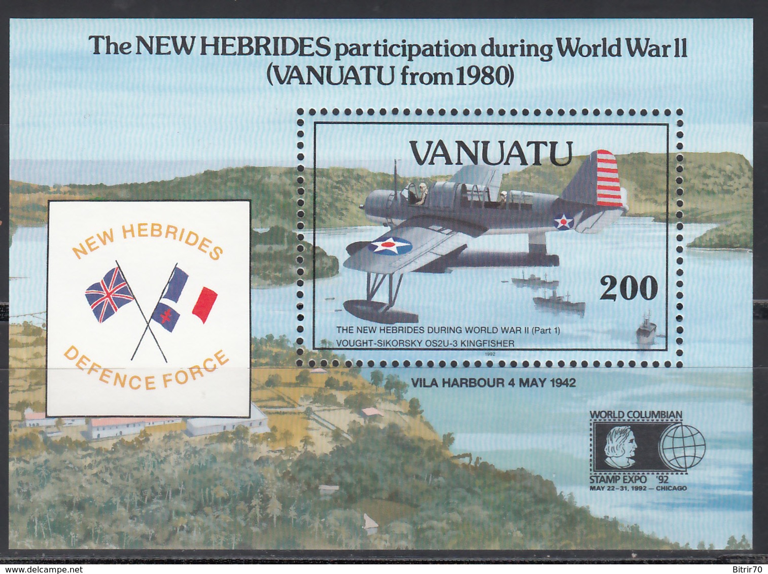 1992 YVERT Nº HB 19 MNH, Aviones. Vought-Sikorsky OS2U-3 Kingfisher - Vanuatu (1980-...)