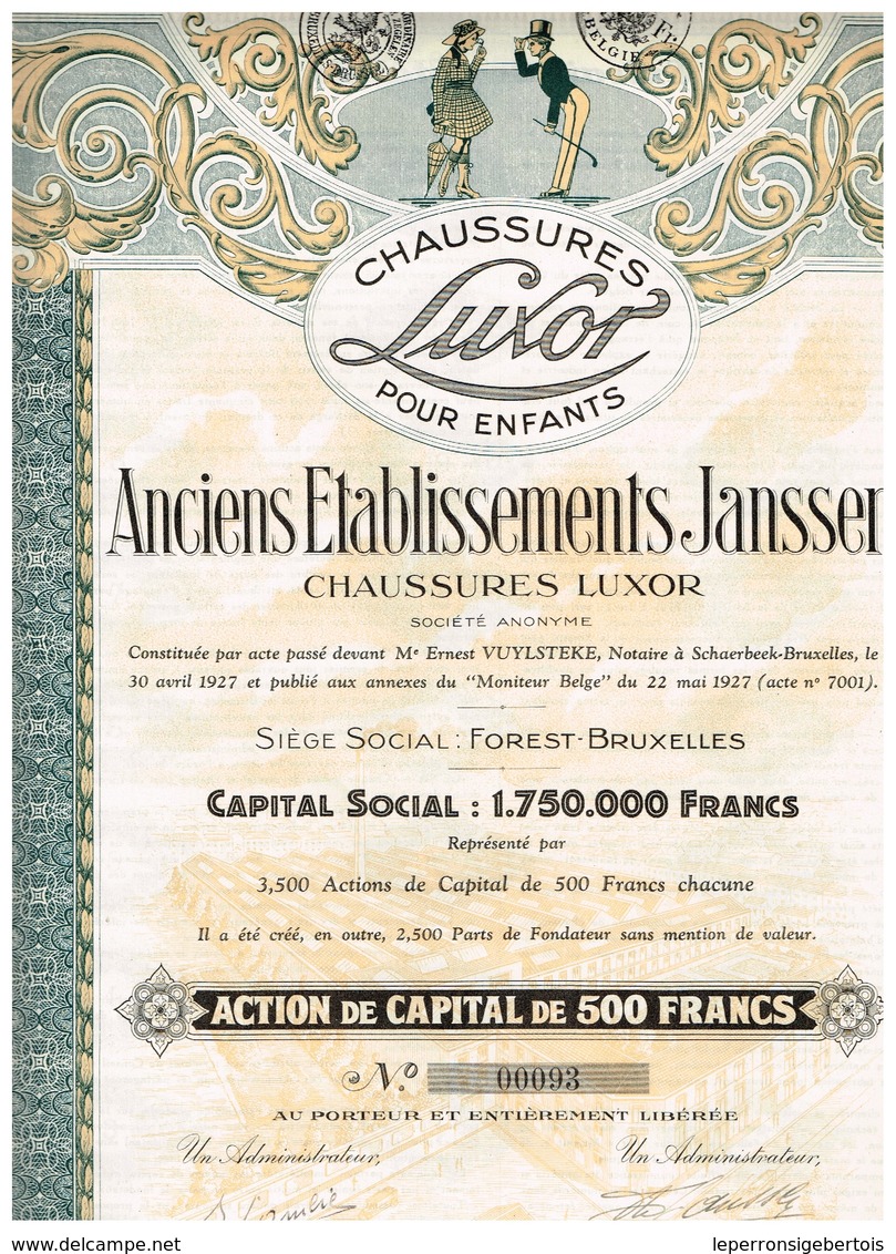 Titre Ancien - Anciens Etablissements Janssen - Chaussures Luxor - Titre De 1927 - Déco - Autres & Non Classés