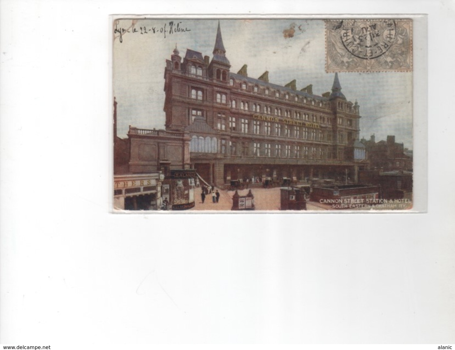 1900-29 Blanc N°107 X5  S/Carte Postale : Cannon Street Station & Hotel Départ  CALUIRE 23-08-07-Arrivée AOUST 23-08-07 - 1900-29 Blanc