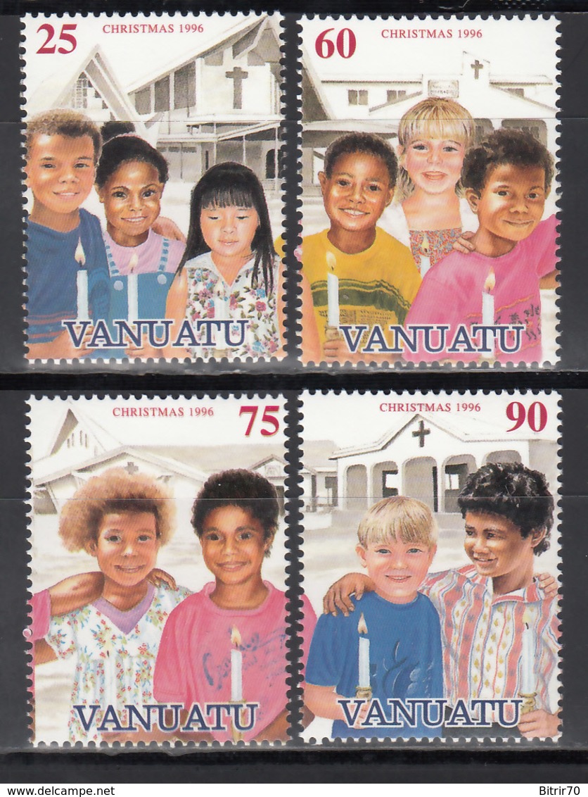 1996  YVERT Nº 1013 / 1016  MNH, Navidad, Niños De Diferentes Naciones Ante Iglesias - Vanuatu (1980-...)