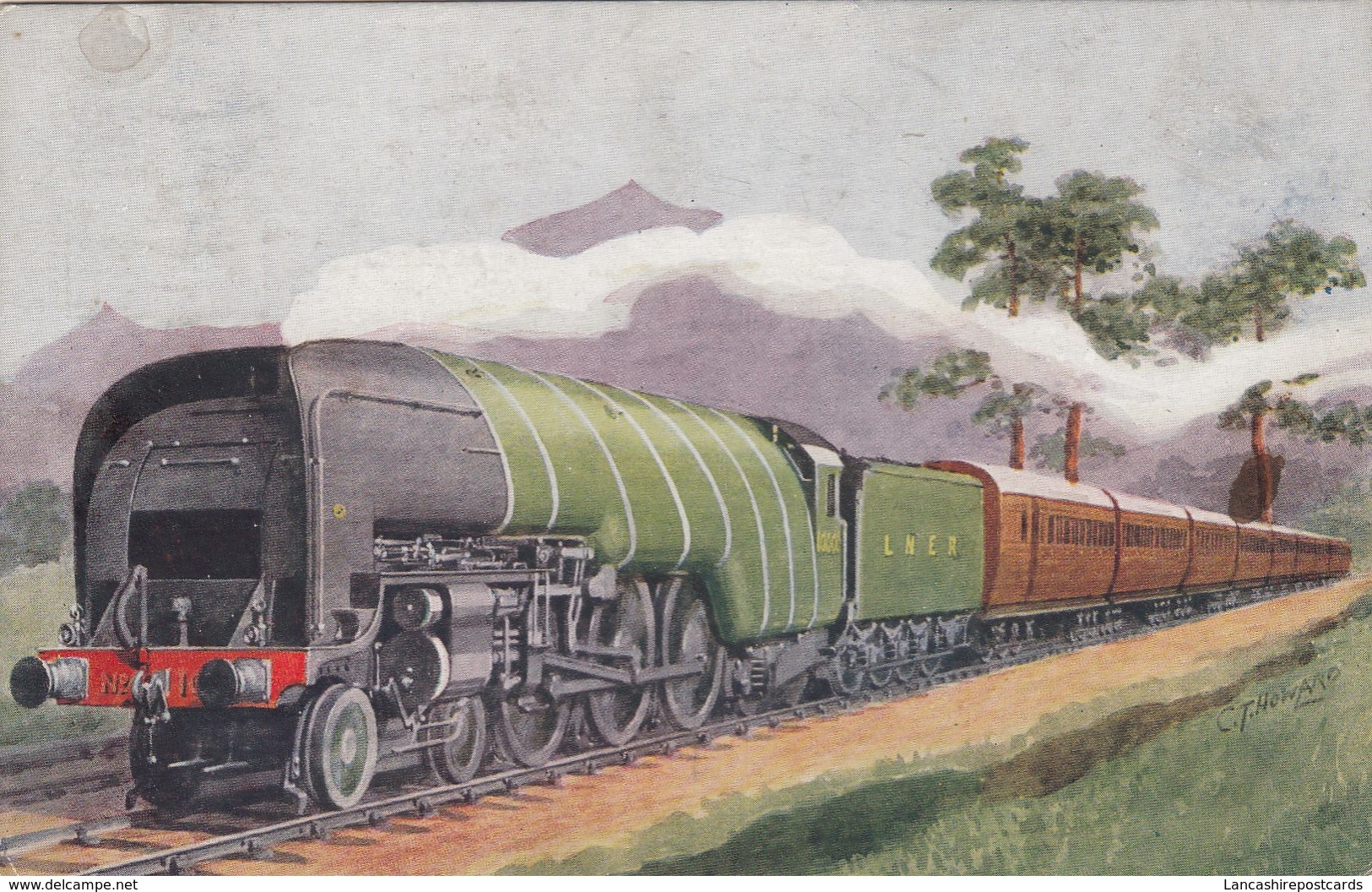 Postcard Scotch Express LNER Locomotive Artwork By C T Howard PU 1939 My Ref  B13578 - Trains