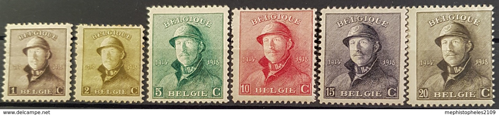 BELGIUM 1919 - MLH - Sc# 124, 125, 126, 127, 128, 129 - 1c 2c 5c 10c 15c 20c - 1919-1920  Cascos De Trinchera