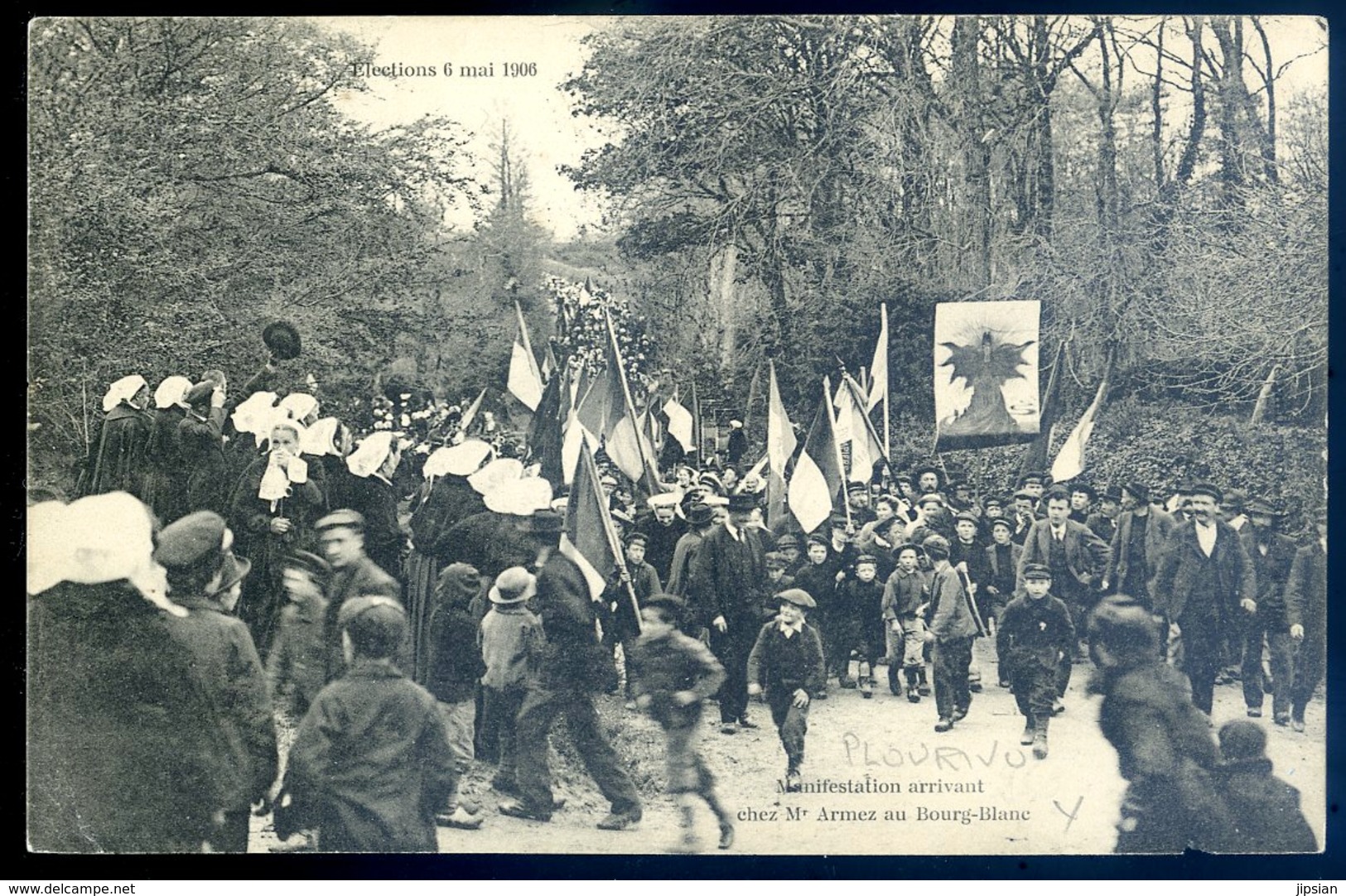 Cpa Du 22  Plourivo Manifestation Arrivant Chez Mr Armez Au Bourg Blanc élections 6 Mai 1906 -- Près De Paimpol   LZ16 - Paimpol