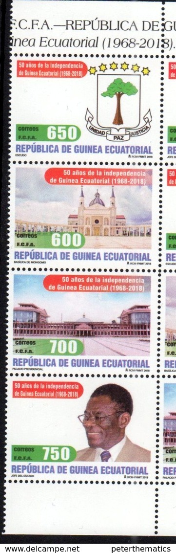 EQUATORIAL GUINEA, 2018, MNH, 50 YEARS OF INDEPENDENCE, CATHEDRALS, ARCHITECTURE, NATIONAL PALACE, COAT OF ARMS, 4v - Other & Unclassified