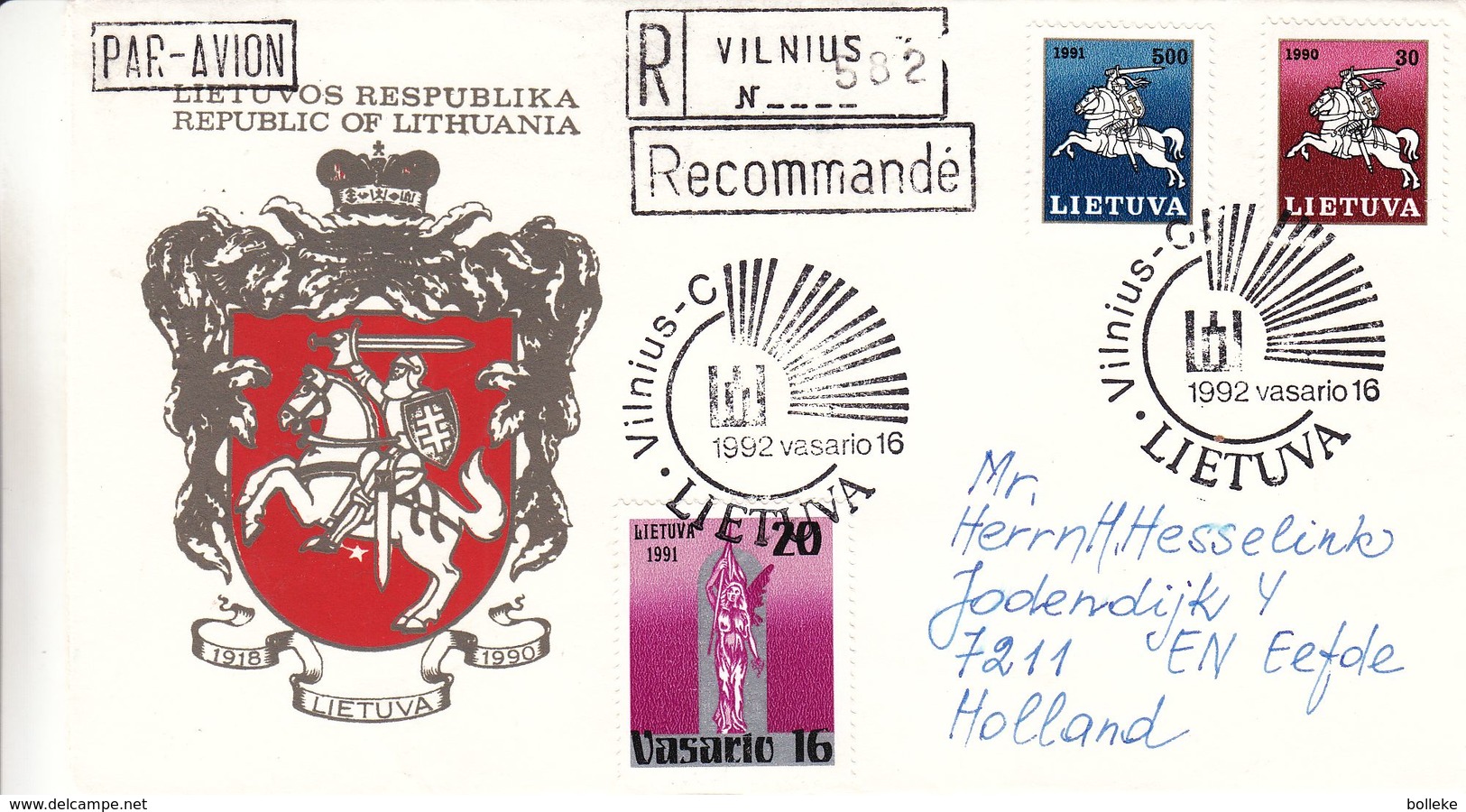 Lituanie - Lettre Recom De 1992 - Oblit Vilnius - - Lithuania