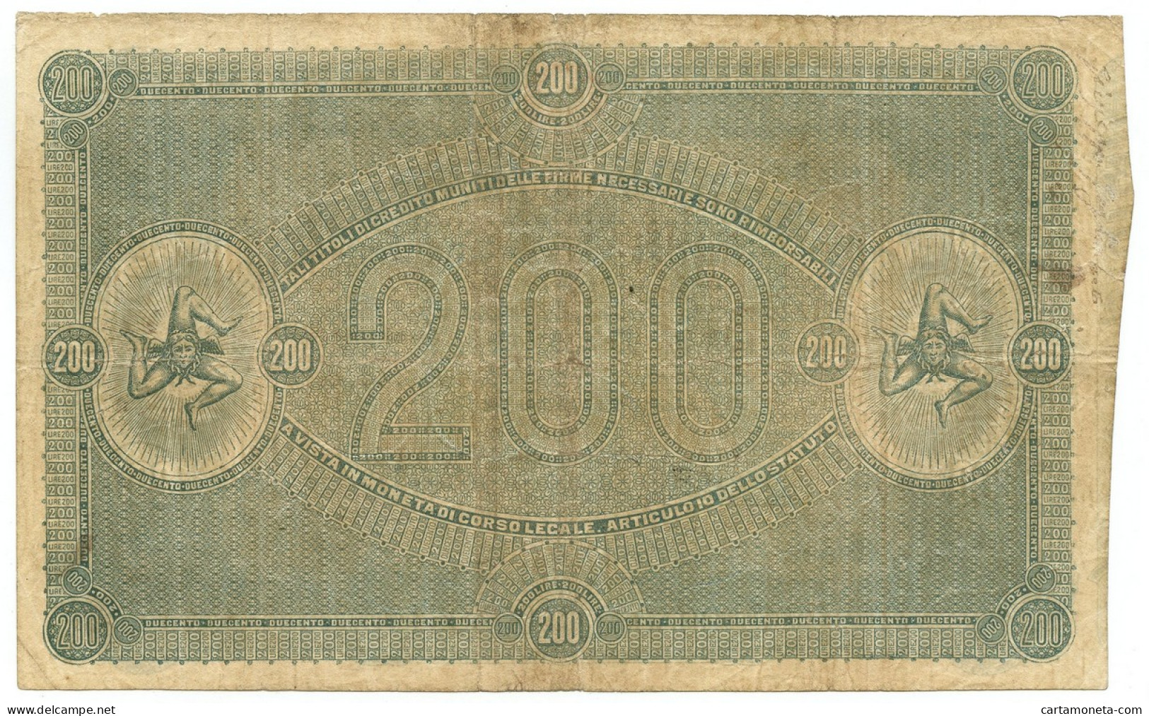 200 LIRE BANCO DI SICILIA FEDE DI CREDITO 01/07/1876 QBB - Sonstige & Ohne Zuordnung