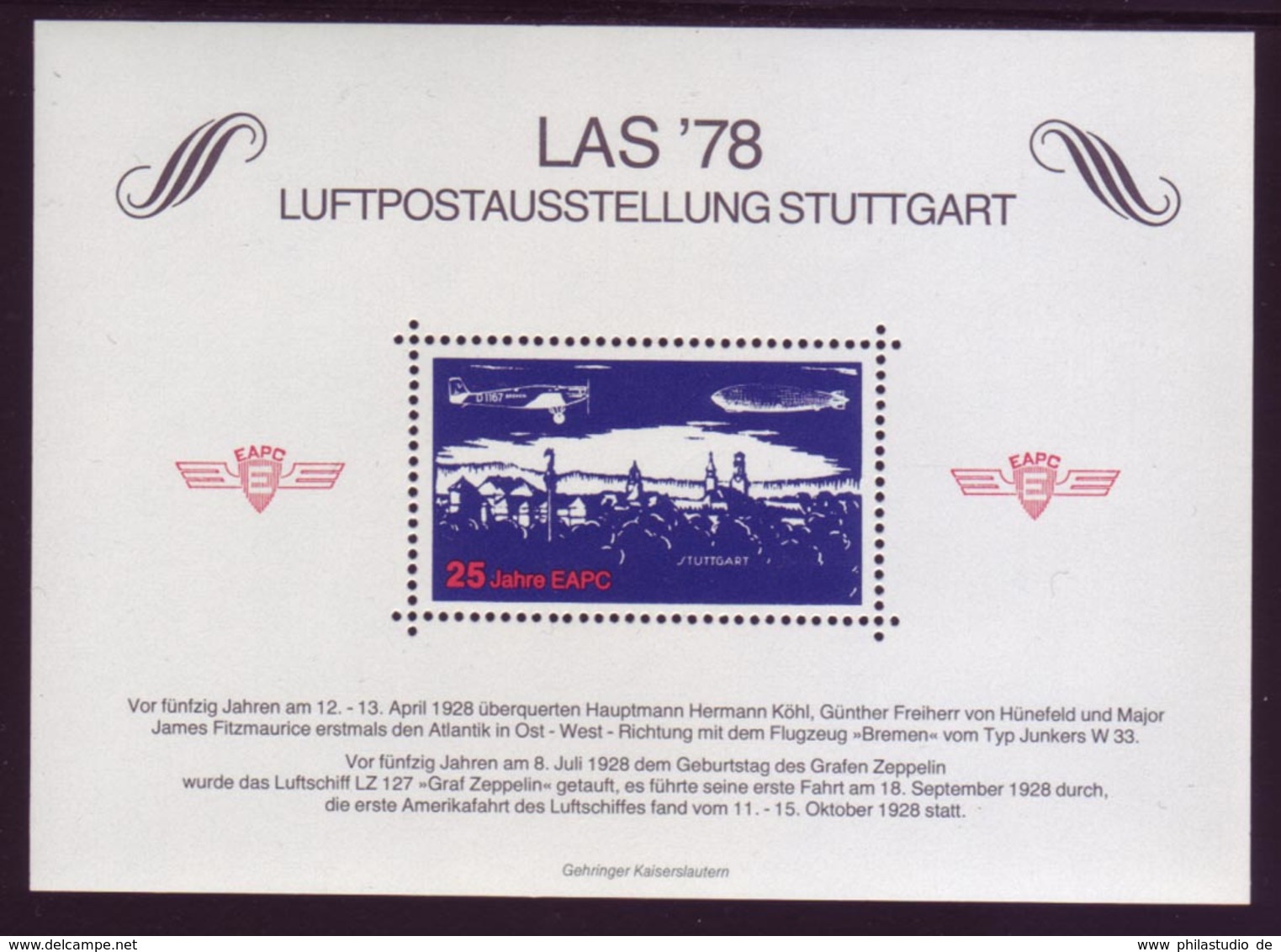 Vignette Luftpostausstellung Stuttgart LAS 1978 25 Jahre EAPC - Sonstige & Ohne Zuordnung