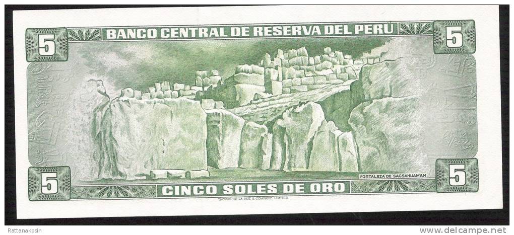 PERU  P99c   5   SOLES DE ORO    1974 DATE 15.8.1974   UNC. - Peru