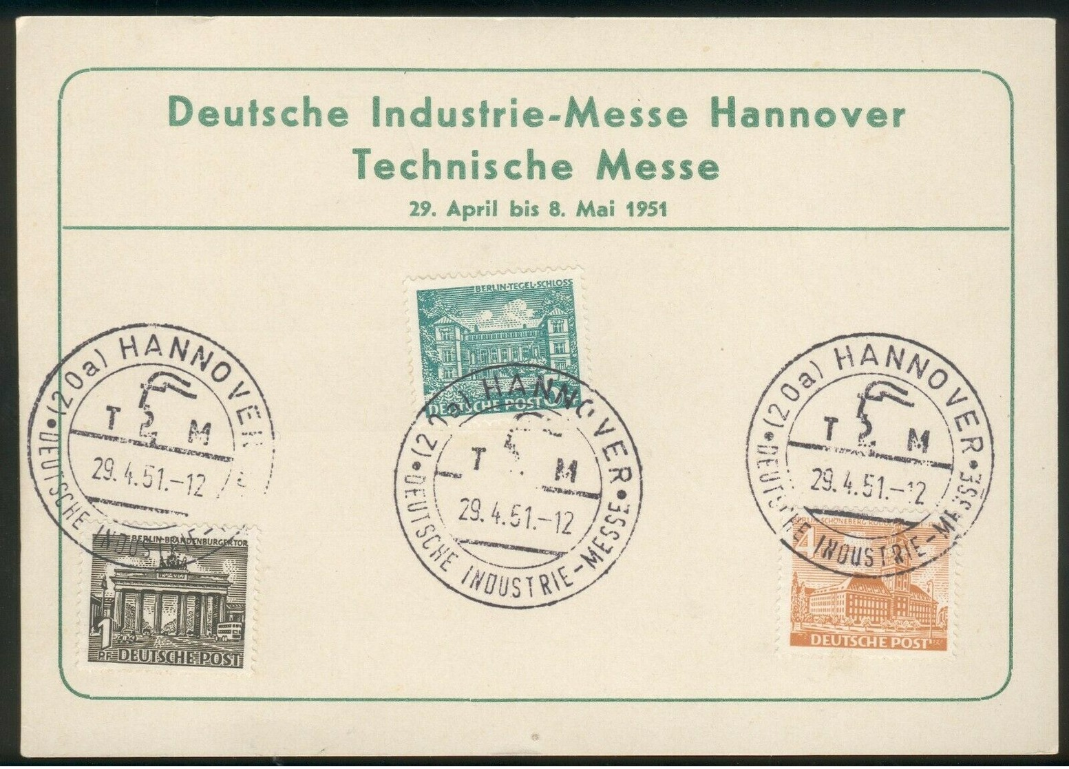 Westberlin/BRD Gedenkblatt Hannovermesse Mit Berlin Mi.-Nr.42-44 Mit SST 29.4.1951, Pracht - Storia Postale