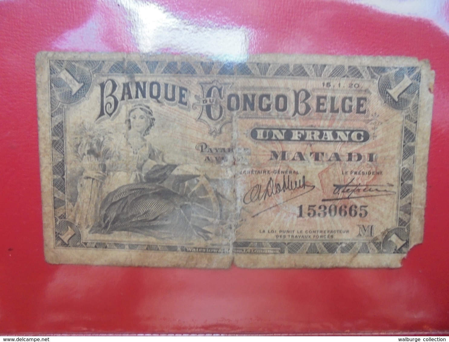 CONGO BELGE(MATADI) 1 FRANC 1920 TRES CIRCULER !!! (B.6) - Bank Van Belgisch Kongo