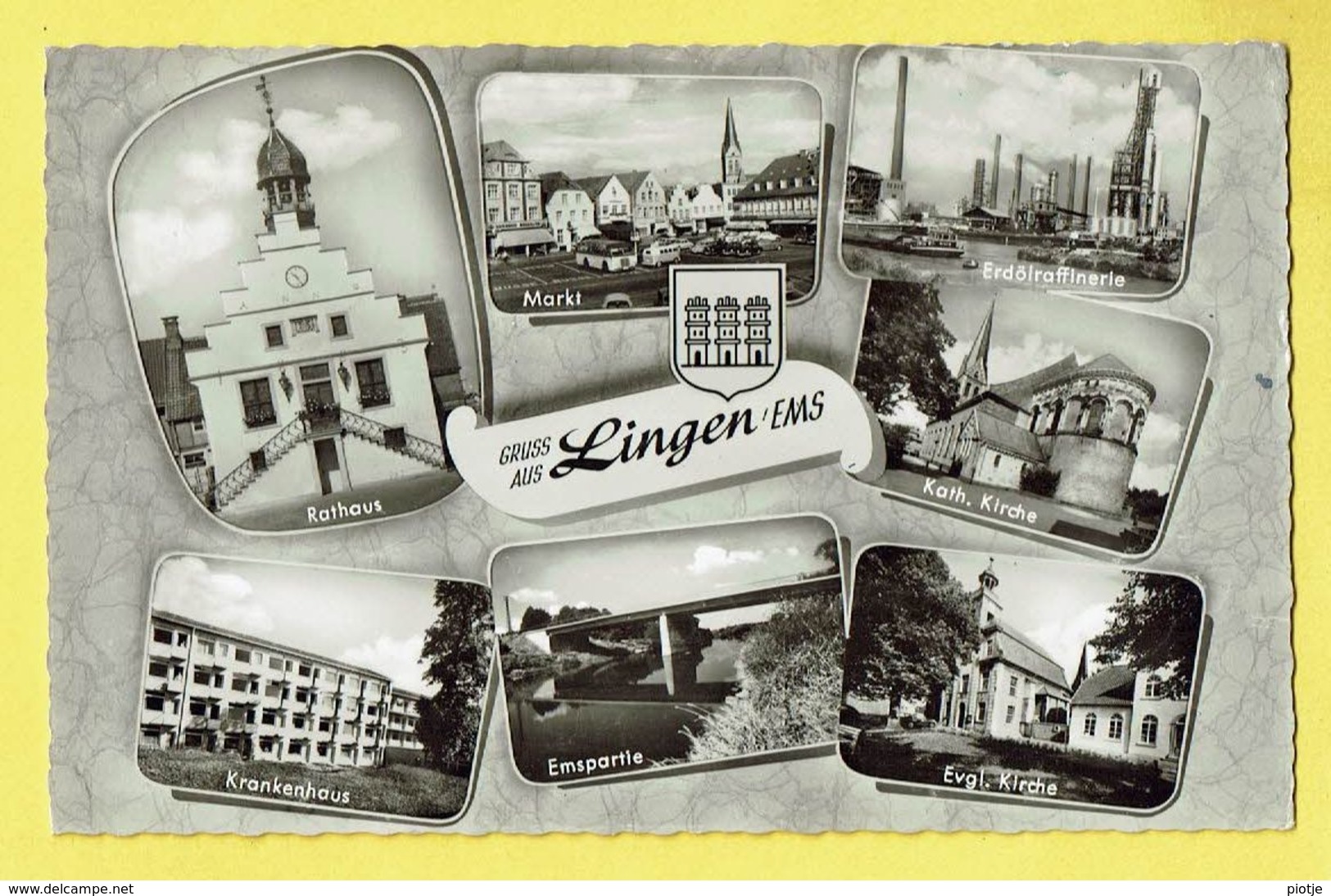 * Lingen Ems (Nedersaksen - Deutschland) * (Jakob Krapohl) Gruss Aus Lingen, Rathaus, Krankenhaus, Kirche, Markt - Lingen