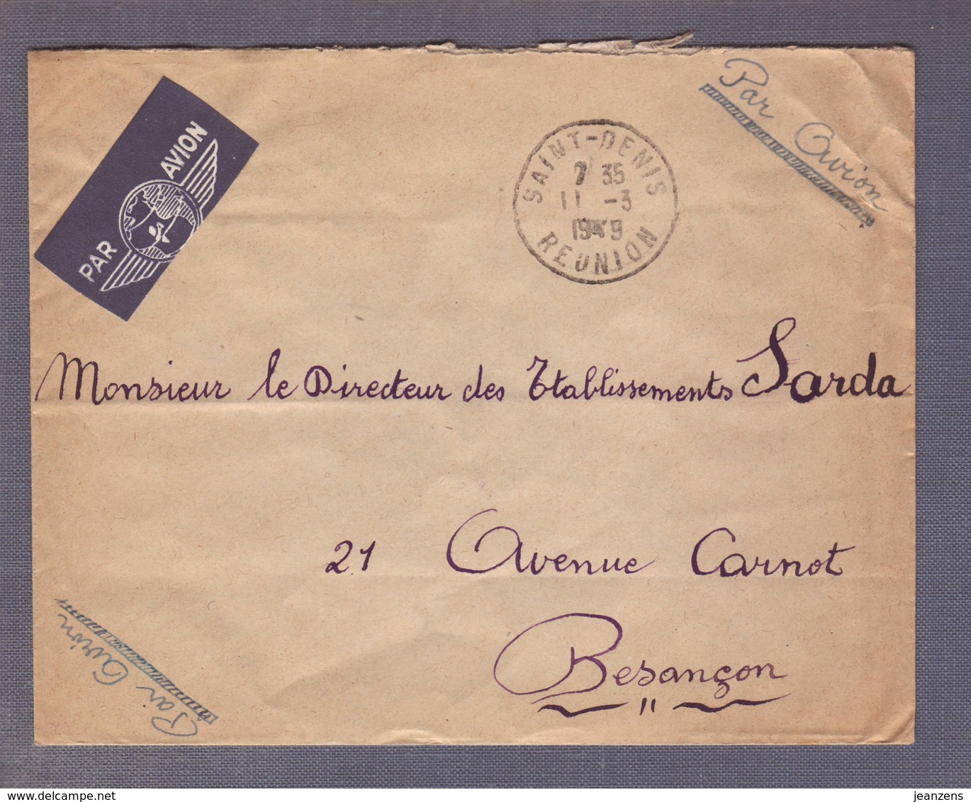 Lettre Par Avon   Aff.  Paire Du 4f Marianne De Gandon  Obl. St Denis 11.03.1949 -> Besançon - Lettres & Documents