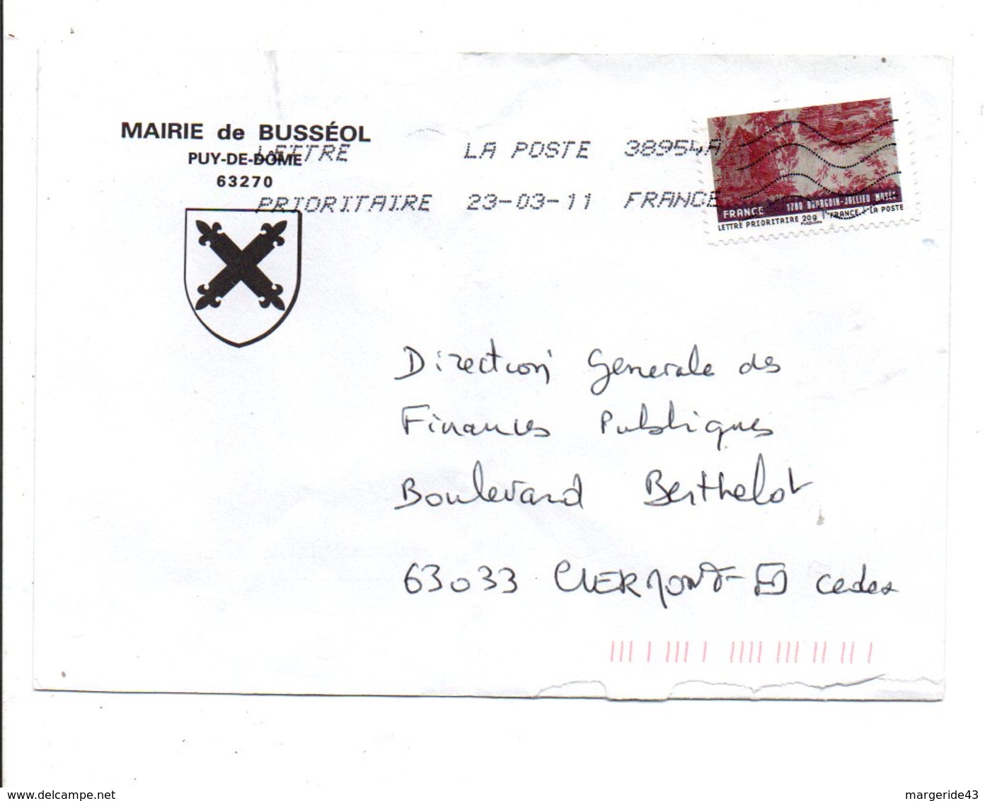 LETTRE DE MAIRIE DE BUSSEOL PUY DE DOME - 1961-....