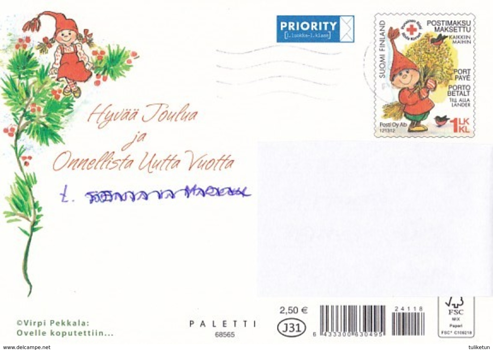Postal Stationery - Birds - Bullfinches - Angel Bringing Gifts - Red Cross 2015 - Suomi Finland - Postage Paid - Pekkala - Entiers Postaux