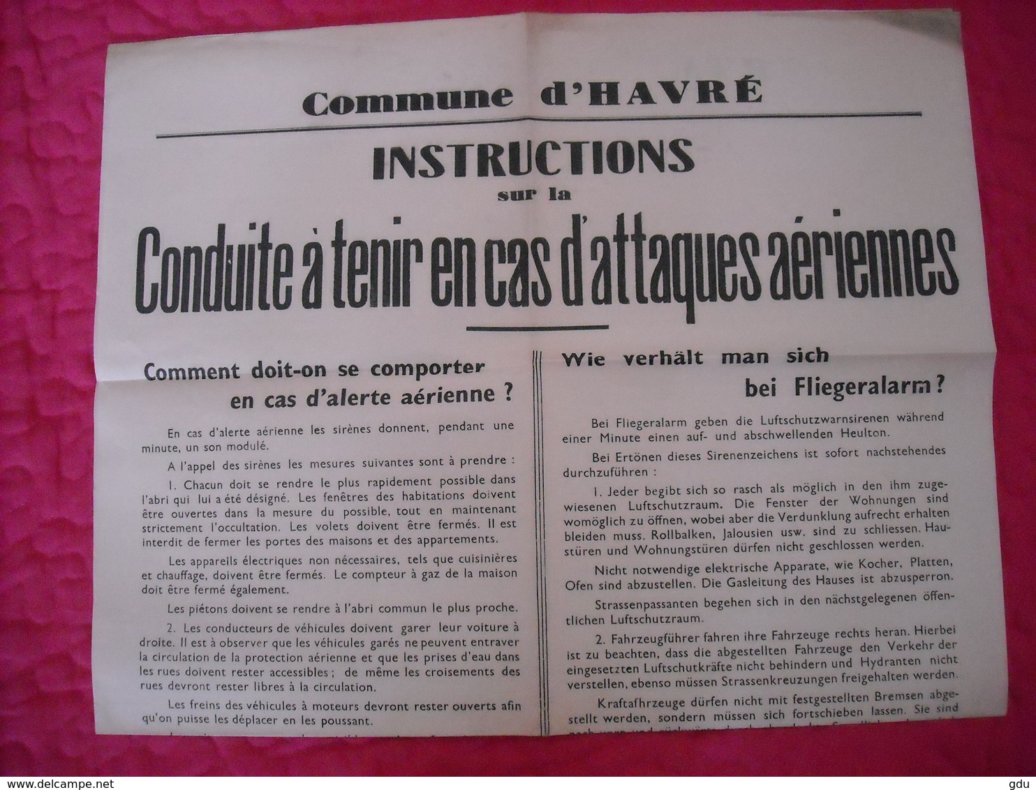 Avis Officiel Communal " Conduite Lors Attaques Aériennes " 1941 - 1939-45