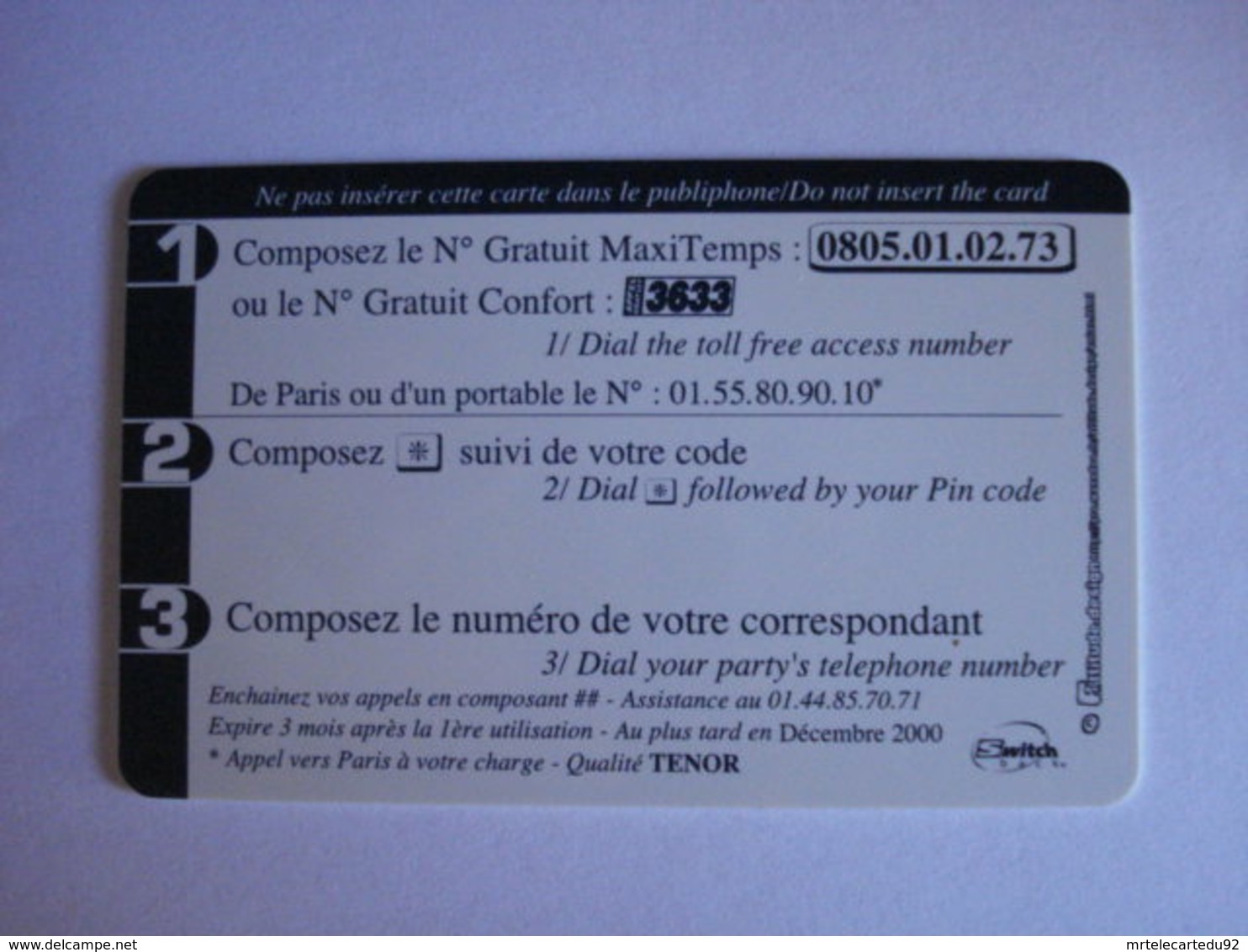 Carte Téléphonique Prépayée SWITCHback (carte D'essai Sans Code). Petit Prix De Départ ! - Per Cellulari (ricariche)