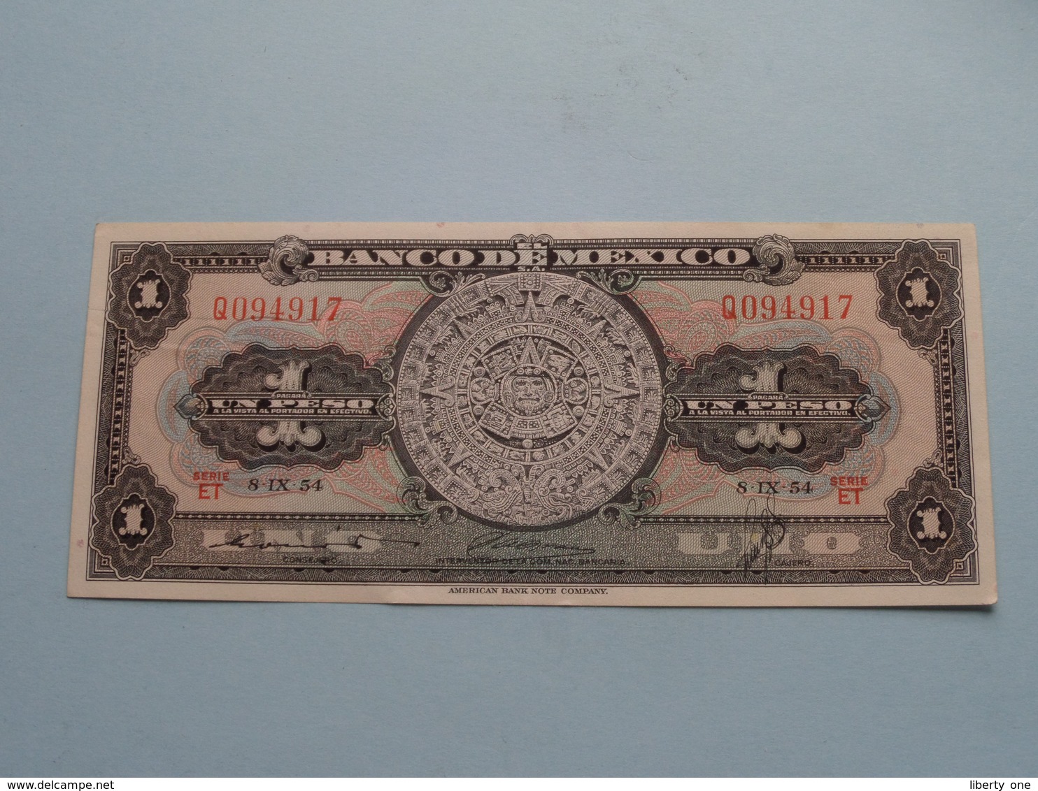 UN Peso 1 ( Q094917 ) Serie ET 8-IX-54 - Banco De MEXICO ( For Grade, Please See Photo ) ! - Mexique