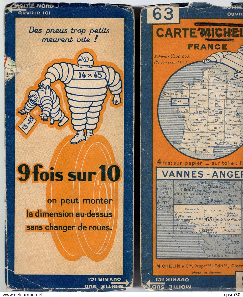 Carte Géographique MICHELIN - N° 063 VANNES - ANGERS - N° 2921-48 - Cartes Routières