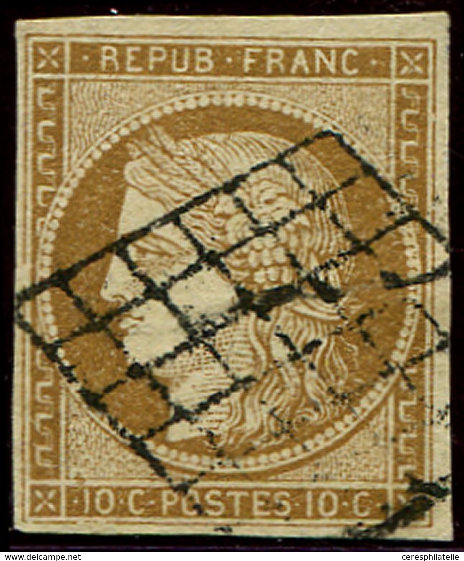 EMISSION DE 1849 - 1    10c. Bistre Jaune, Oblitéré GRILLE, TB - 1849-1850 Cérès