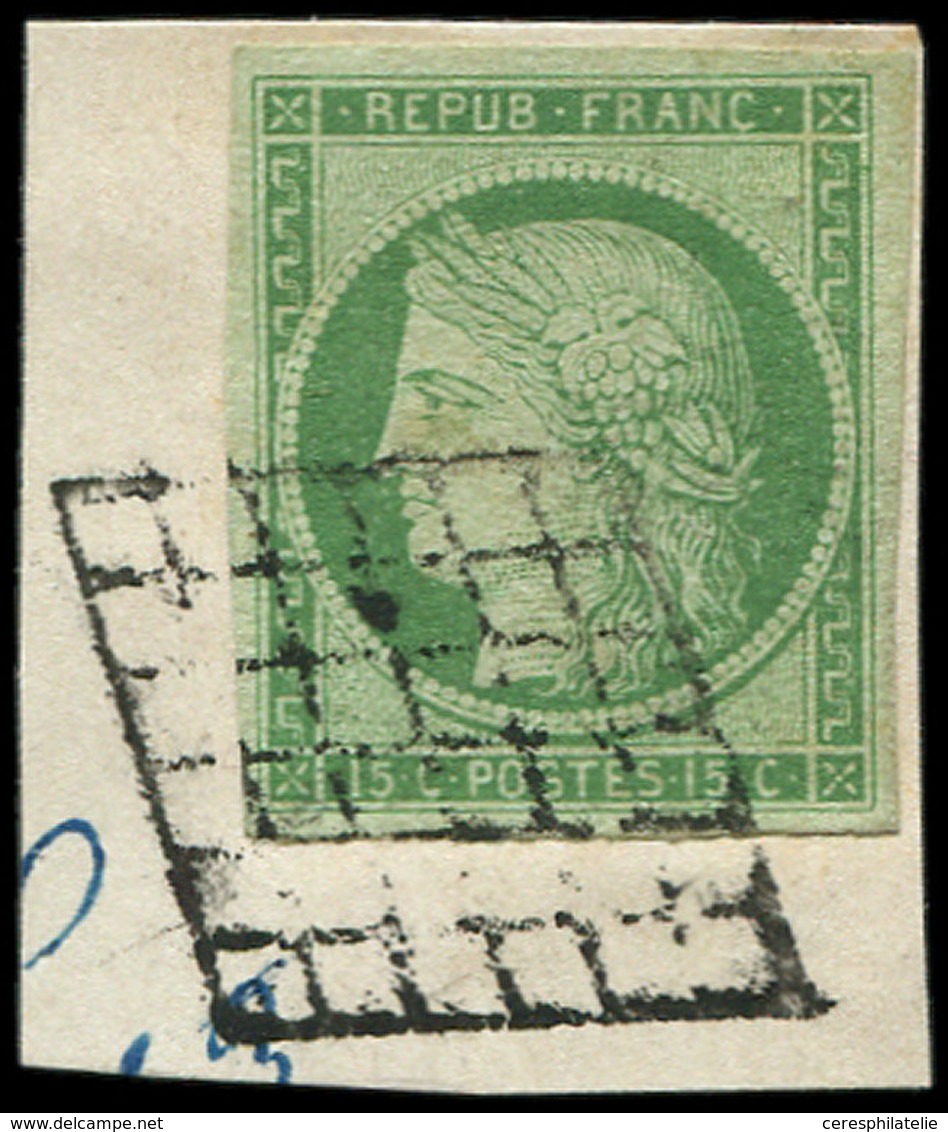 EMISSION DE 1849 - 2    15c. Vert, Obl. GRILLE Sur Fragment, TB - 1849-1850 Cérès
