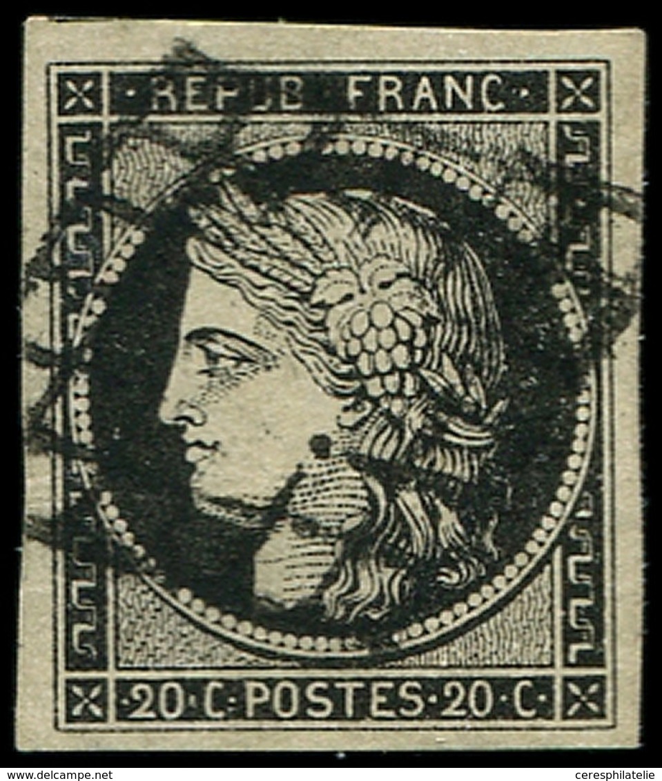 EMISSION DE 1849 - 3a   20c. Noir Sur Blanc, Obl. GRILLE, Belles Marges, TTB - 1849-1850 Cérès