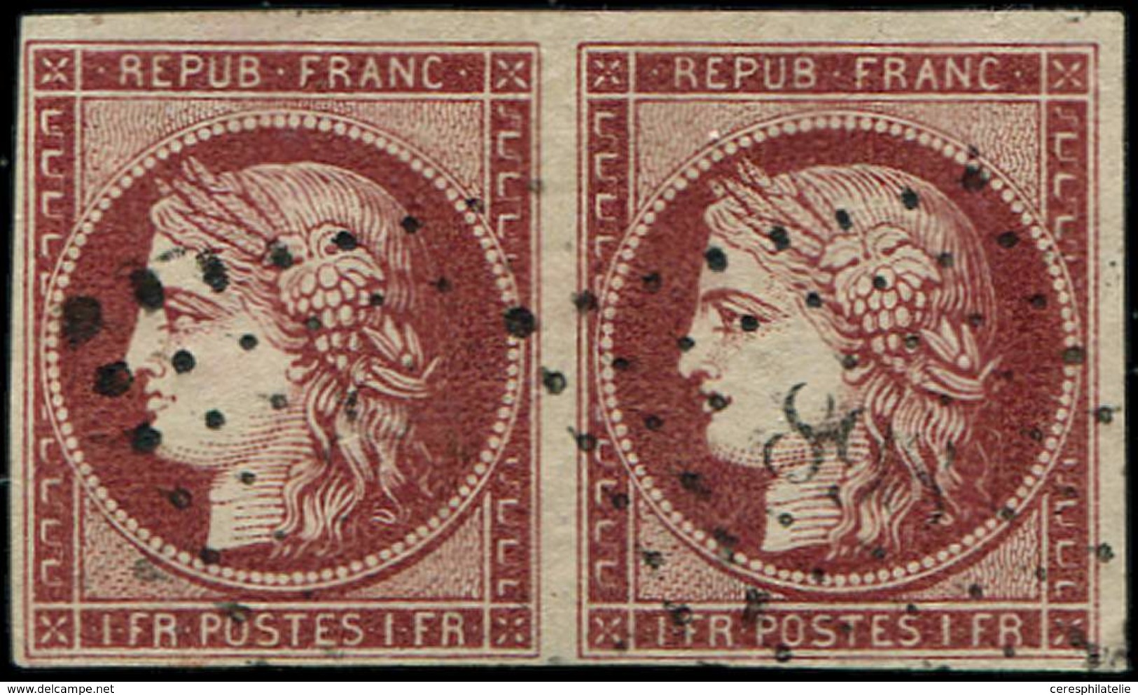 EMISSION DE 1849 - 6     1f. Carmin, PAIRE Obl. PC, Frais, TB/TTB. C - 1849-1850 Cérès