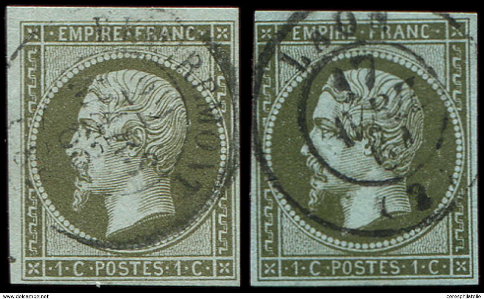 EMPIRE NON DENTELE - 11 Et 11a, 1c. Olive Et 1c. Bronze Obl. Càd, TB - 1853-1860 Napoleon III