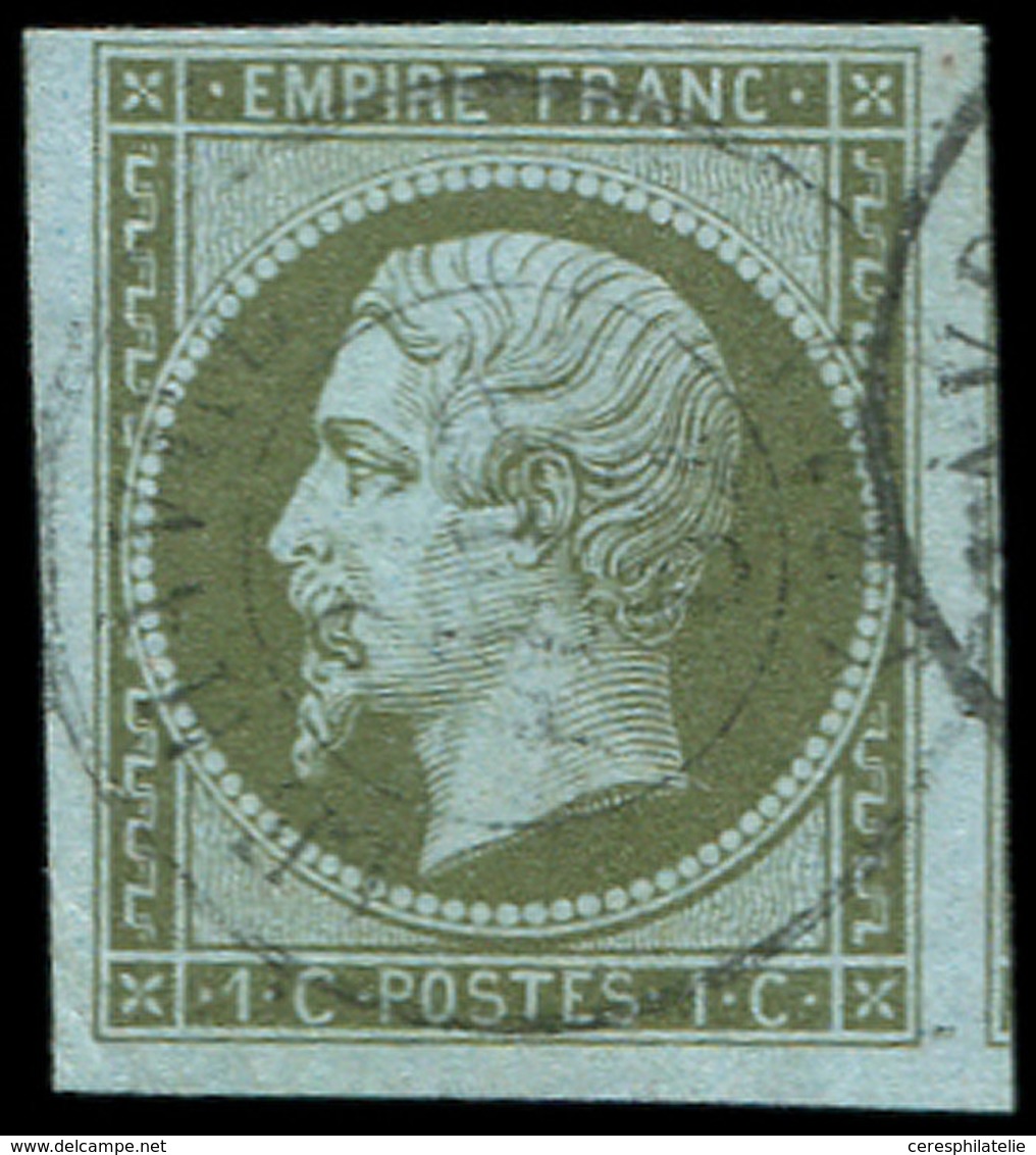 EMPIRE NON DENTELE - 11b   1c. Olive Clair, Obl. Càd T15 LE HAVRE, Frappe Légère, Filet De Voisin à Droite, TTB - 1853-1860 Napoléon III