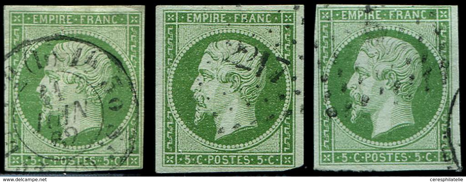 EMPIRE NON DENTELE - 12    5c. Vert, 3 Nuances Oblitérées PC, Losange Et Càd, TB - 1853-1860 Napoléon III