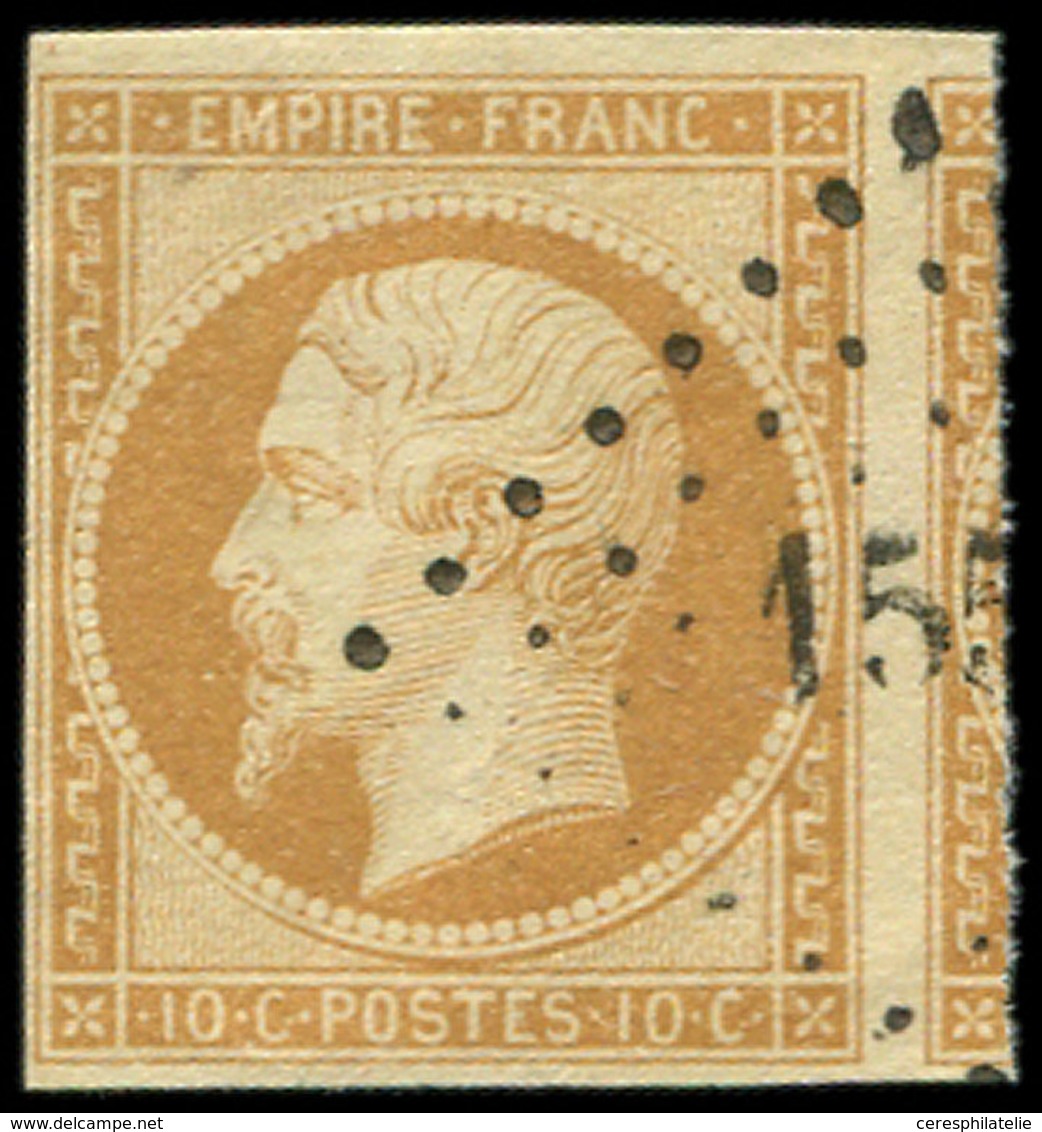 EMPIRE NON DENTELE - 13A  10c. Bistre, T I, Voisin à Droite, Obl. PC, TTB/Superbe - 1853-1860 Napoleon III