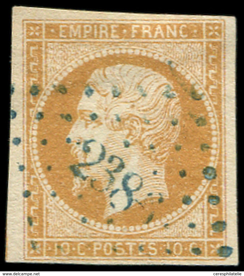 EMPIRE NON DENTELE - 13A  10c. Bistre, T I, Obl. PC Bleu 2386, Frappe TTB - 1853-1860 Napoleon III